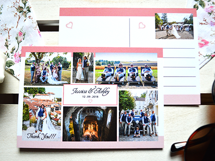 postcard thank you card with wedding photos